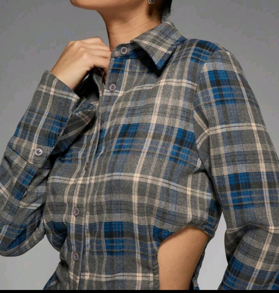 Checked Fitted Cut Out Sides Longline Shirt - Picture 2 of 4